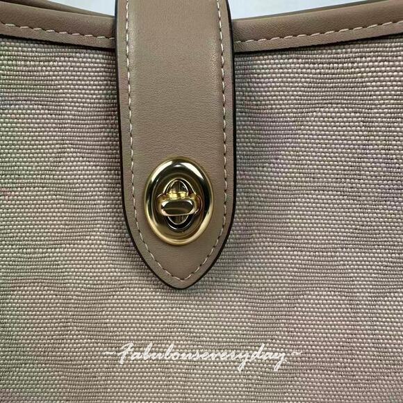 Coach Hadley Turnlock Tote Bag With Signature Canvas In Gold/Dark Natural CAK51 - Picture 7 of 10